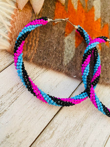 Navajo Handmade Beaded Hoop Earrings