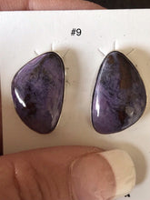 Load image into Gallery viewer, Navajo Charoite And Sterling Silver Post Earrings Stamped Sterling