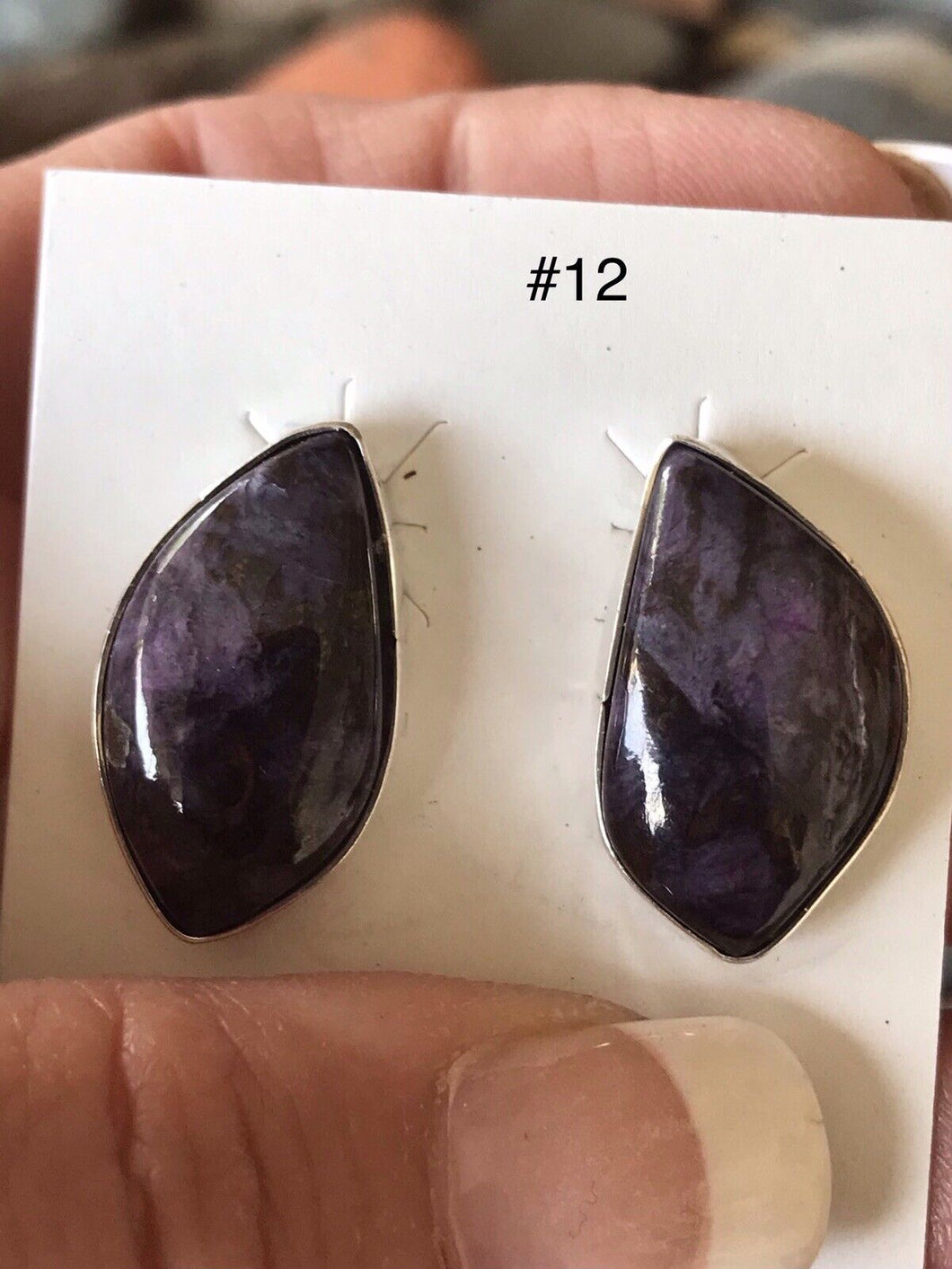 Navajo Charoite And Sterling Silver Post Earrings Stamped Sterling
